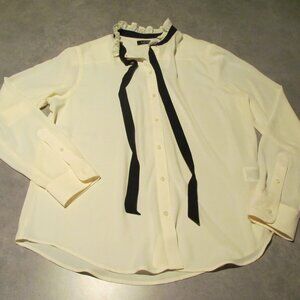 Lauren Ralph black label Lauren Womens Large Shirt Cream tie neck black attached